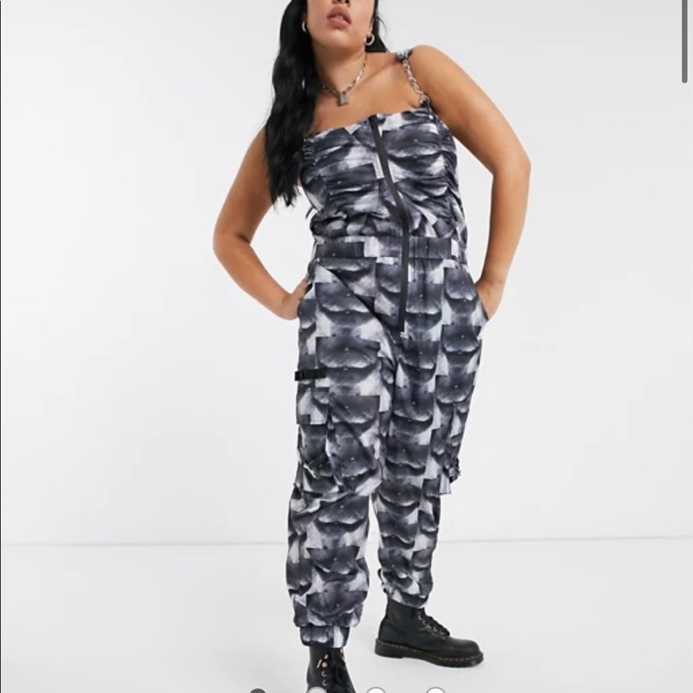 ASOS Plus Size Nylon Jumpsuit with Lip Print